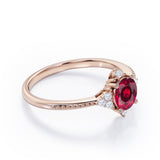 Antique Milgrain Line 0.5 carat Round Lab-Created Ruby and Diamond Engagement Ring in Rose Gold