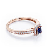 1.25 Ct Princess Cut Lab Sapphire Halo Engagement Ring
