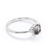 1.05 ct Hexagon Black Rutilated Quartz Three Stone Engagement Ring