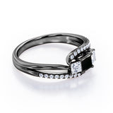 Shared Prongs 1 carat Princess Black Diamond Split Shank Band Engagement Ring in Rose Gold