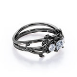 0.6 Carat Princess Cut Moissanite And Diamond Nature Inspired Wedding Ring Set In White Gold