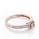 Halo Design 1.25 Carat Princess Cut Morganite and diamond Milgrain-Bordered Pave-Channel Engagement Ring in White Gold