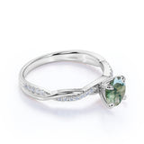 Twisted 1.10 Carat Round Green Moss Agate Engagement Ring