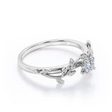 0.5 Carat Leaf Branch Round Moissanite Nature Inspired Engagement Ring in 18K White Gold Plating Over Silver
