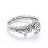 1.25 Carat Pear Cut Moissanite And Diamond Vintage Milgrain Wedding Ring Set In White Gold