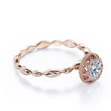 Unique Vintage  0.5 carat Round Moissanite and Diamond Vintage Royal Half Scalloped Ring in Rose Gold