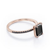 1.25 ct Emerald Lab Black Diamond Pave Engagement Ring