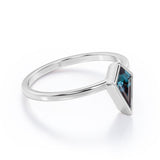Solitaire 0.85 Carat Kite Shaped Lab Created Alexandrite Bezel Set Engagement Ring  In White Gold