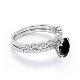 Vintage design 1.50 Carat Oval cut Lab Black Diamond Wedding Set for Women in Rose Gold