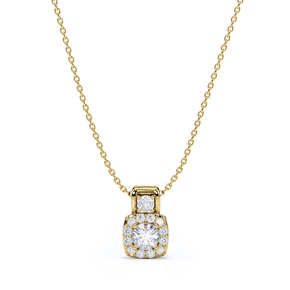 Padlock 0.5 carat Round Moissanite and Diamond Pendant and Necklace in 18k Rose Gold Over Silver