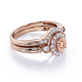 1.5 Carat Round Cut Peach Morganite and Diamond Bridal Ring Set in 10k White Gold Stunning Ring
