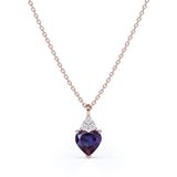 Delicate 1.05 Carat Heart Shaped Lab Created Alexandrite and Diamond Three Prong Pendant Necklace In White Gold For Her