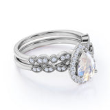 1.75 ct Pear Rainbow Moonstone Art Deco Bridal Set