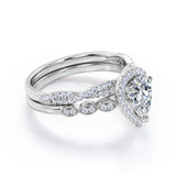 Art Deco 1.5 Carat Pear Cut Moissanite Wedding Ring Set