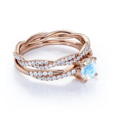 1.75 ct Round Rainbow Moonstone Infinity Wedding Set