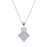 Bezel Set 1.10 Carat Princess Certified Moissanite and Diamond Halo Single Bail Pendant Necklace in Black Gold