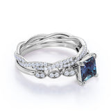Infinity 1.75 Ct Princess Lab Alexandrite Bridal Set