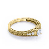 Antique 0.75 carat Round Cut Moissanite and Diamond Engagement Ring in White Gold