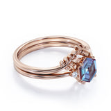 Trilogy 0.55 Ct Hexagon Lab Alexandrite Leafy Bridal Set