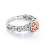 Limited Time Sale: Huge 1.50 Carat Round cut Morganite and Diamond Trilogy Three Stone Engagement Ring in Rose Gold
