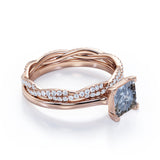 Eternity 1 Ct Square Salt and Pepper Diamond Wedding Ring Set