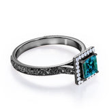 Vintage Milgrain 1.25 Carat Princess Cut Lab Created  Alexandrite And Diamond Art Deco Engagement Ring In White Gold