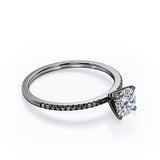 Perfect 4-Prong 1 TCW Round-Shaped Moissanite with Lab Created Black Diamond Pave-Accented Engagement Ring in Rose Gold
