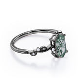 Vintage Wavy Milgrain 0.5 carat Hexagon Moss Green Agate and Diamonds Engagement Ring in Rose Gold