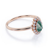 Delicate Minimalist 1.50 Carat Pear Shape Milky Dendritic Moss Green Agate and Diamond Floral Cluster Engagement Ring in Rose Gold