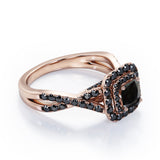 Rounded Square Double Halo -  1.55 TCW Princess Cut Lab Created Black Diamond - Infinity Pave Engagement Ring in White Gold