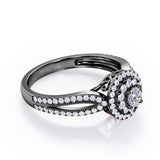 Double Halo Cluster 1.8 Carat Round-Shaped Moissanite and diamond Split-Shaked Milgrain Pave Engagement Ring in Rose Gold