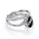 1.50 ct Oval Lab Black Diamond Leaf Vine Bridal Set