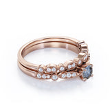 0.60 Ct Round Salt and Pepper Diamond Art Deco Wedding Ring Set