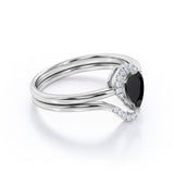 Unique 1.25 Carat Teardrop Shape Lab Black Diamond Bridal Set with contour band in White Gold
