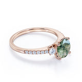 1.50 Carat Round Cut Pave Moss Agate Ring