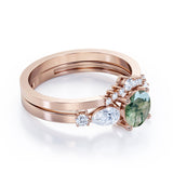 Contour Crown 0.8 Carat Round Moss Agate Bridal Set