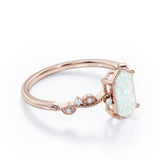 Milgrain 0.5 Ct Hexagon Cut Lab Created Opal Engagement Ring