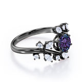 Modern Art Deco 0.85 Carat Round Cut Lab Created Alexandrite Nature Inspired Floral Engagement Ring