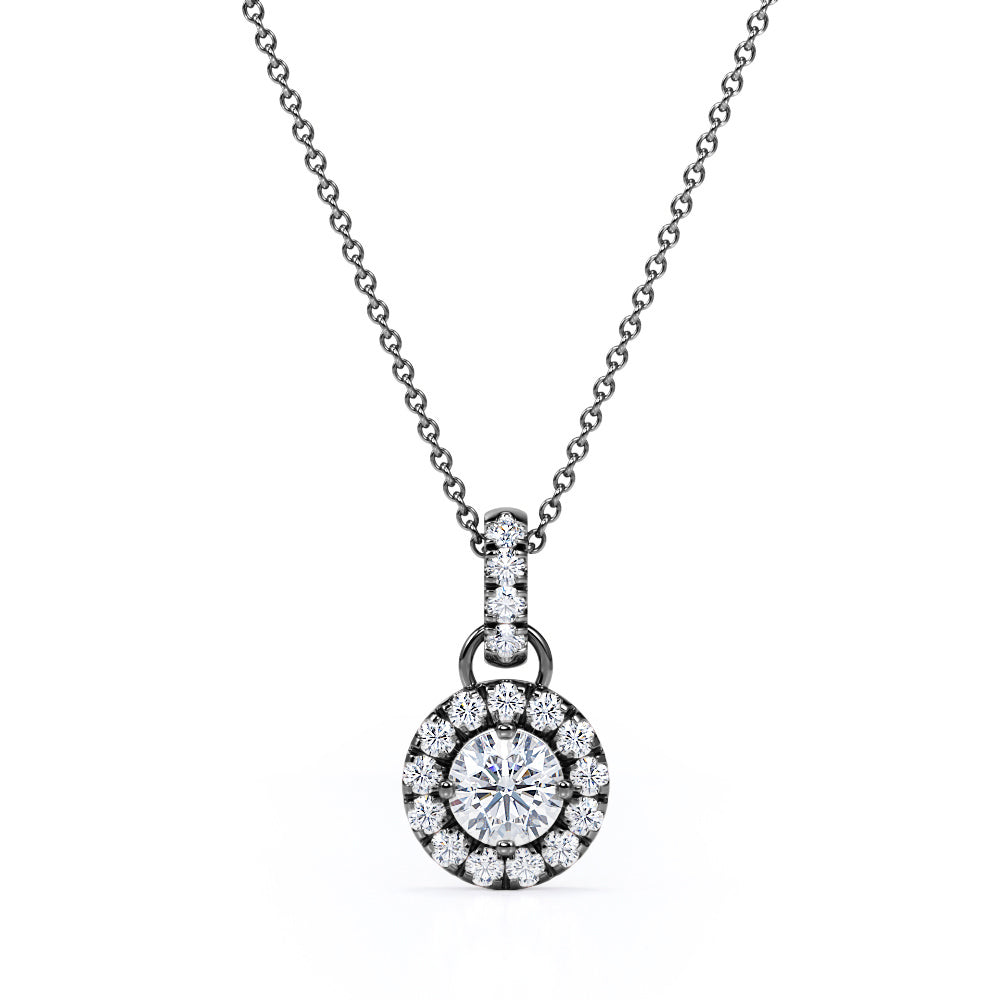 .50 CT TDW Round Diamond Halo Floating Solitaire Pendant Necklace in Rose Gold