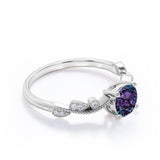 Simple Solitaire 1.25 Carat Round Cut Simulated Purple Alexandrite and Diamond Milgrain Art Deco in White Gold for Her