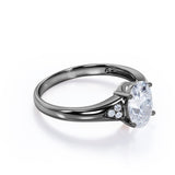 Tapered Shank 7 Stone 1.35 Carat Oval Cut Moissanite and Diamond Prong Basket Engagement Ring in White Gold