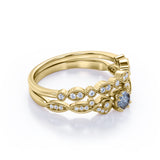 Vintage Nature Inspired 0.75 Carat Round Cut Natural Icy Grey Salt and Pepper Diamond with Art Deco Band Wedding Ring Sets in Rose Gold for Her