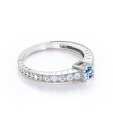 1.10 Carat Round Cut Aquamarine And Diamond Antique Engagement Ring In White Gold