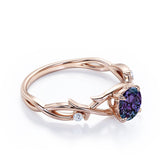 Crossover Leaf Twig 1.05 Carat Brilliant Round Cut Lab Created Alexandrite And Diamond Three Stone Infinity Engagement Ring In White Gold