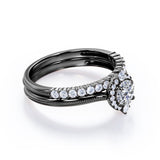 Beaded 0.60 Carat TDW Brilliant Round Cut Diamond Halo Antique Wedding Ring Set In White Gold