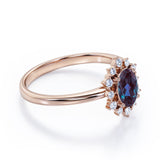 Hexagon Halo 1.20 Carat Oval Cut Lab Created Alexandrite And Diamond Bezel Set Four Prong Engagement Ring In White Gold