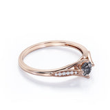 Classic 1.25 Carat Round Cut Natural Black Hair Rutilated Quartz and Diamond Pave Milgrain Engagement Ring in White Gold