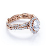 1.75 Carat Infinity Art Deco Moissanite and Diamond Snowflake Cluster Ring Oval Cut Bridal Set in Rose Gold