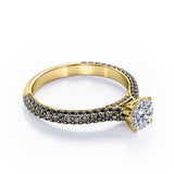 Cathedral Micro-Pave 1.6 TCW Round Shape Moissanite with Lab Created Black Diamond Filigree Wedding Ring Set in White Gold