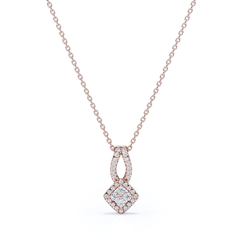 Unique 0.25 Carat Round Cut Moissanite Cushion Framed Pendant Necklace In White Gold